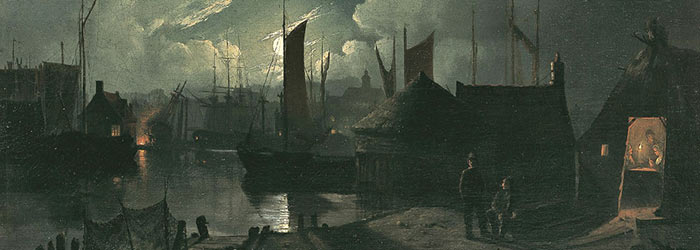 ⚓Репродукция морской пейзаж от 235 грн.: Вид на гавань при лунном свете - Кейт Хендрик Геррит Тэн