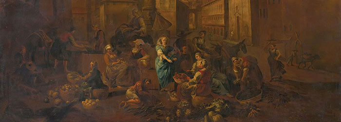₴ Репродукция бытовой жанр "Римский рынок" - Моммерс Хендрик