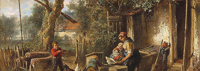 ₴ Репродукция бытовой жанр "Семейная идиллия во дворе" - Кате Герман Фредерик Карел тен